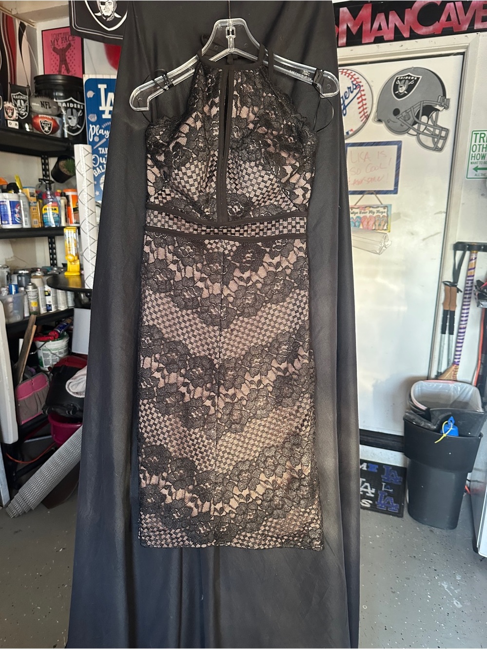 Morgan & Co. Black Lace with Nude Lining Dress